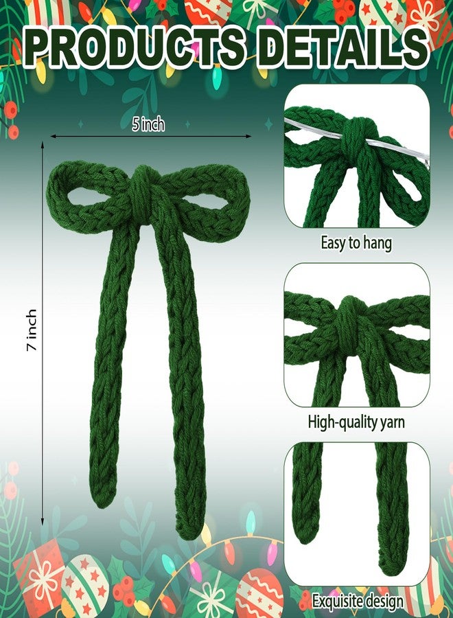 Glitinsel 24 Pcs Knitted Bows Christmas Tree Ornaments 7 Inch Boho Farmhouse Crochet Bows Neutral Rustic Hanging Ornaments for Xmas Tree Wreath Garland Decorations(Red, Beige, Green,Chunky) - Image 2